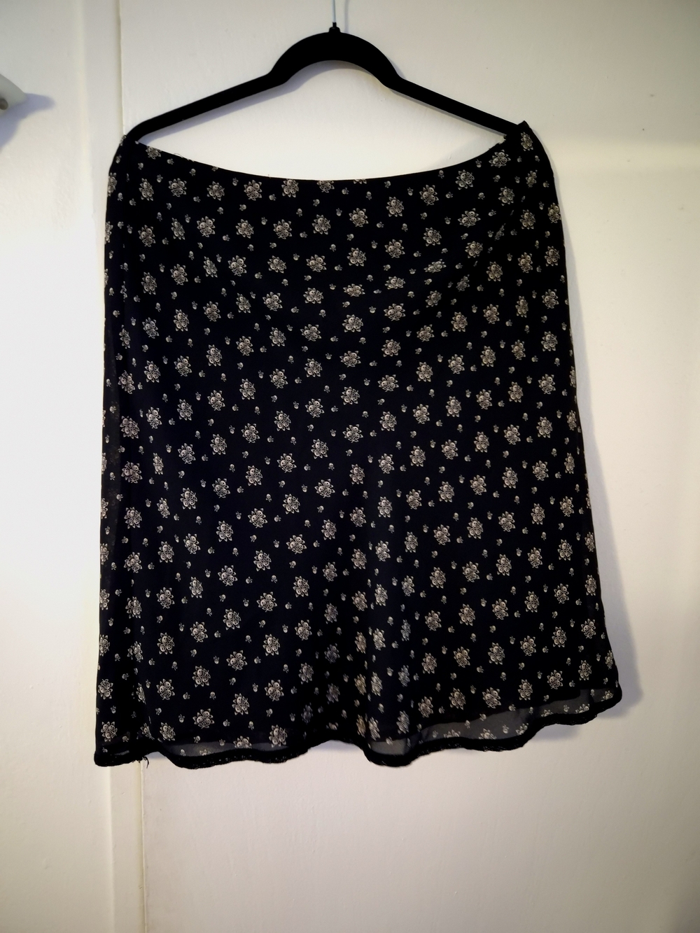 LOFT Black Skirt with White Floral Motif